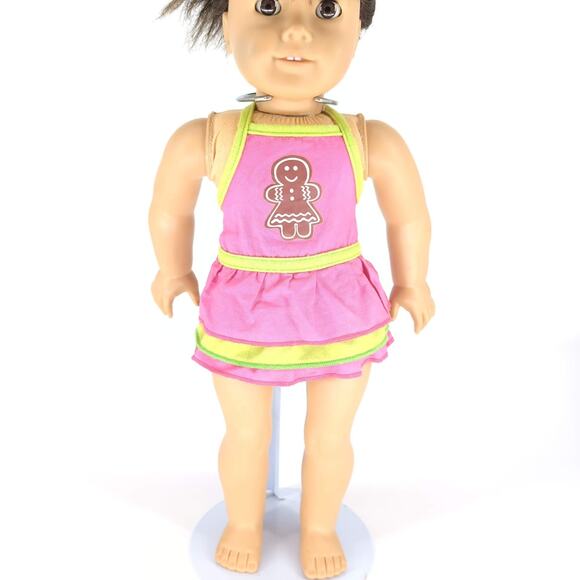 Unbranded Pink and Lime Green Holiday Baker Gingerbread Apron for 18" Dolls GUC - Picture 1 of 9